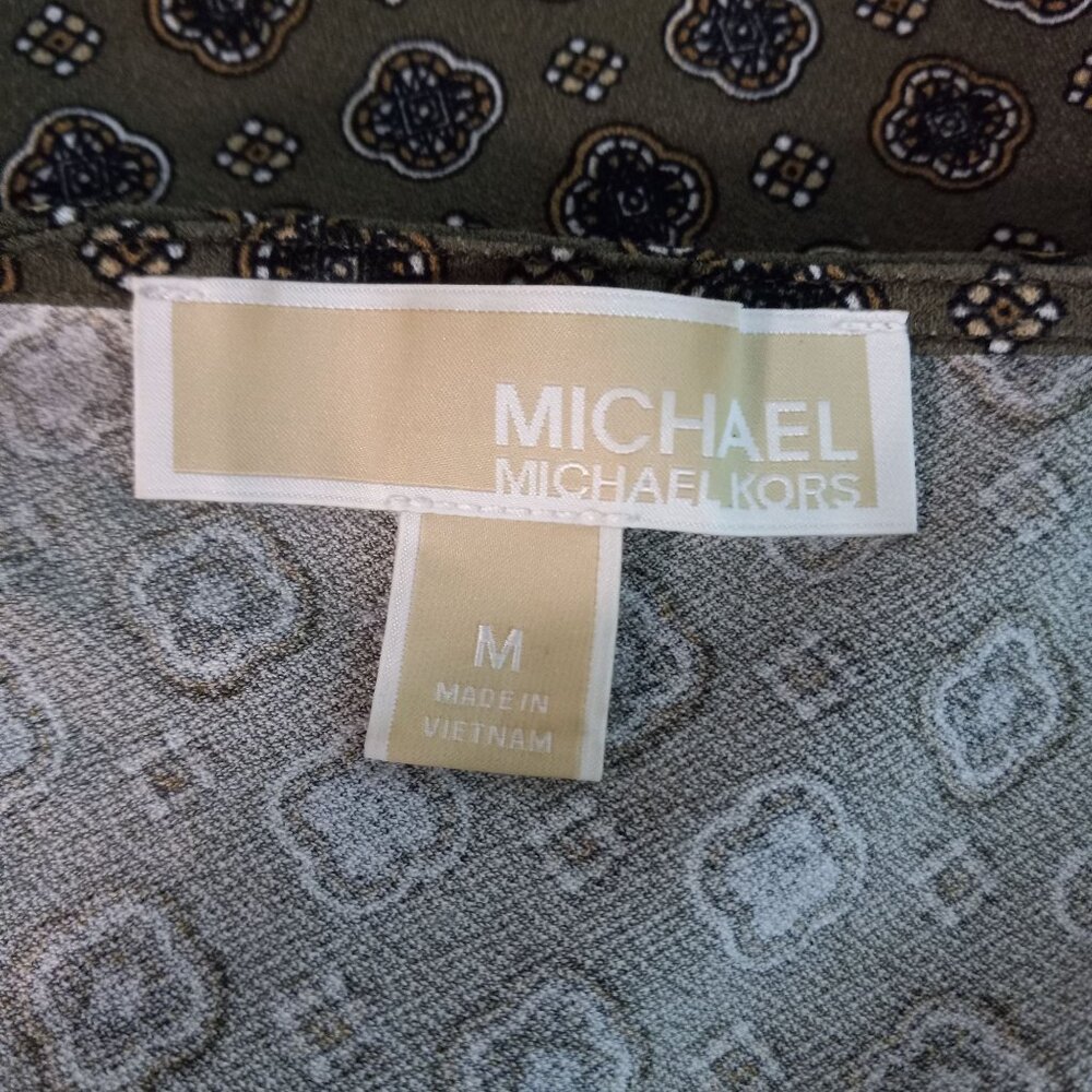 Michael Kors Size M Tank Top Sleeveless Cowl Neck Gold Button Detail Green Brown - Picture 7 of 9
